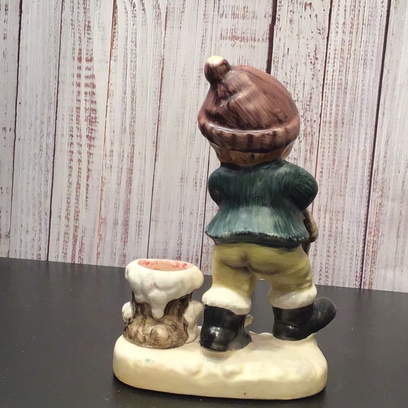 VTG Christmas boy carrying basket candle holder - Picture 3 of 4